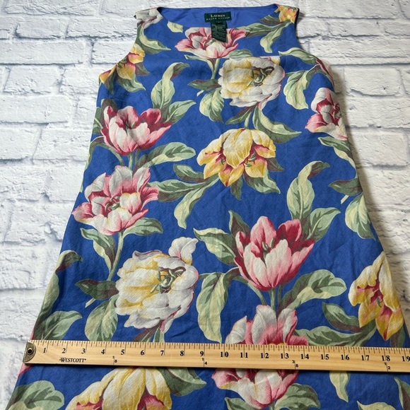 Ralph Lauren Blue Floral Sleeveless Maxi Dress. 100% Linen. Size 6. Quiet Luxury - Picture 13 of 14